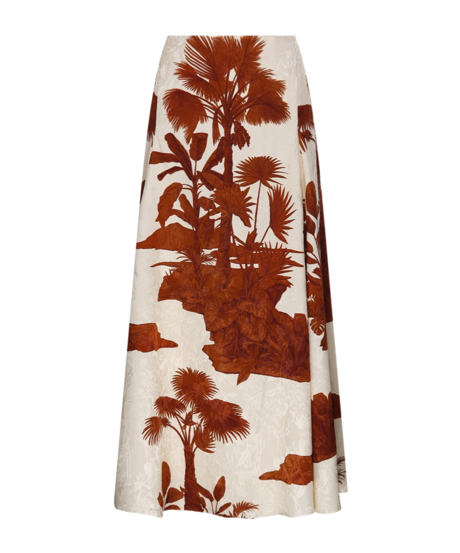 Johanna Ortiz Encanto De Isla Flared Midi Skirt In Nude