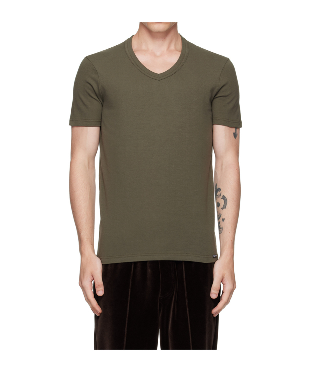 Tom Ford Khaki Cotton V-neck T-shirt In Brown