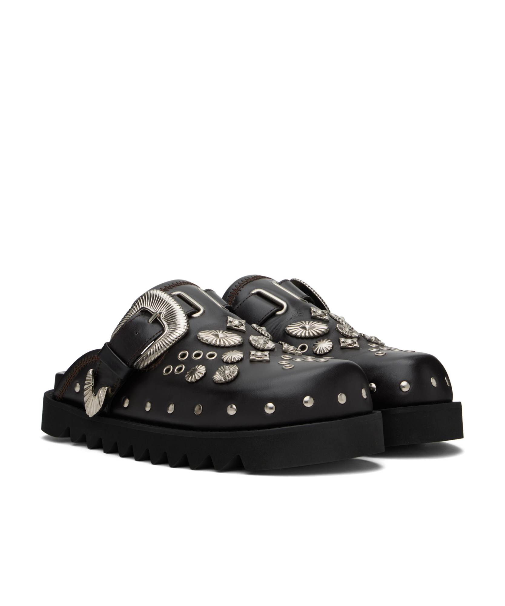 Toga Virilis Ssense Exclusive Black Eyelet Metal Sabot Slip-on Loafers In Dark Brown