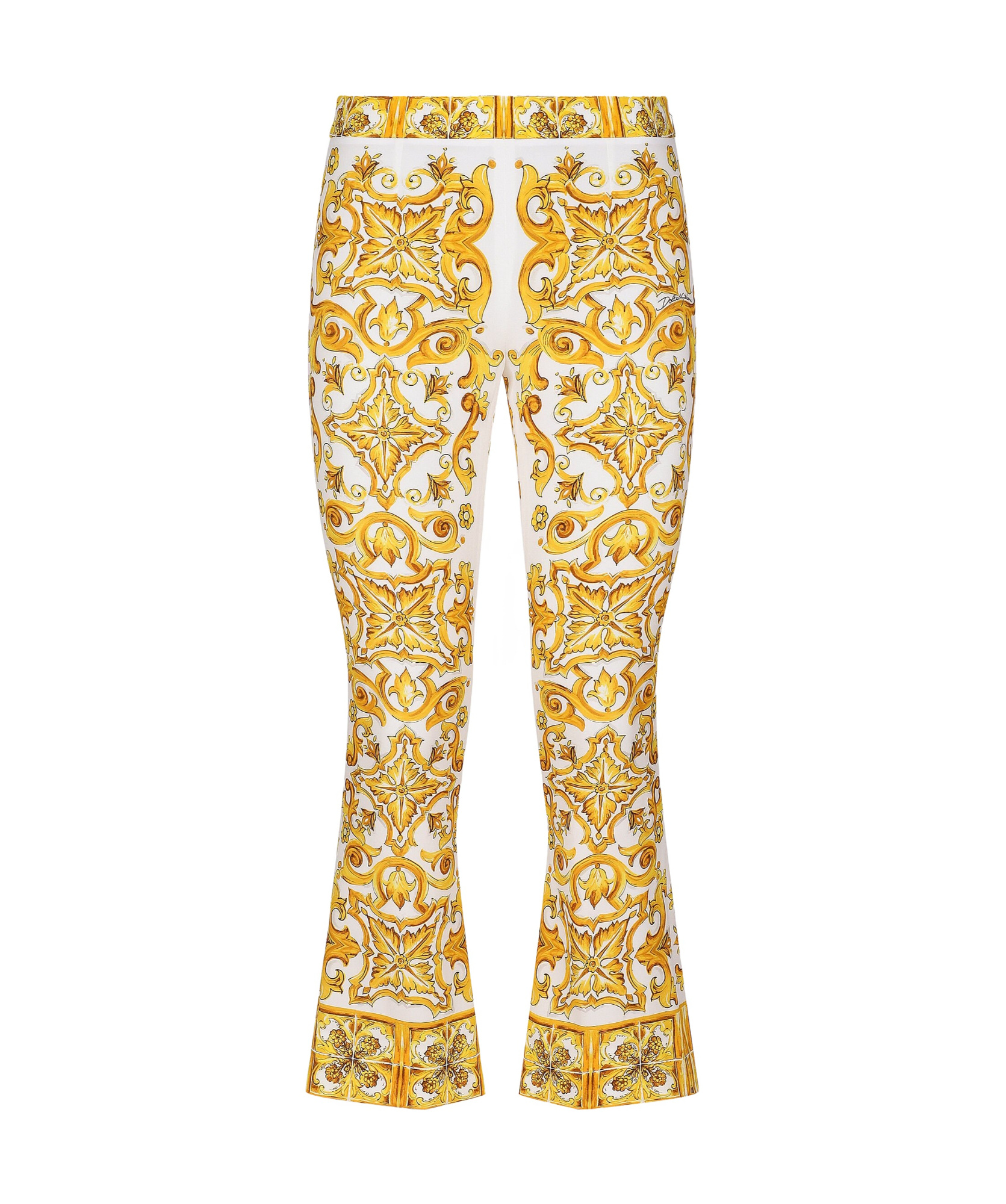 Dolce & Gabbana Majolica Trumpet-leg Silk Pants In Multicolor