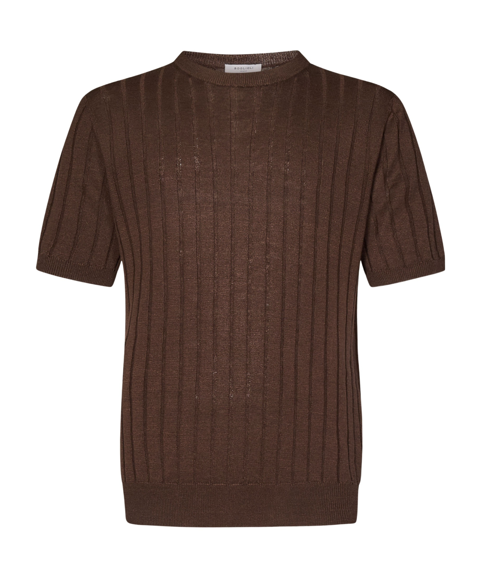 Boglioli Crewneck Brown Flat-ribbed Linen