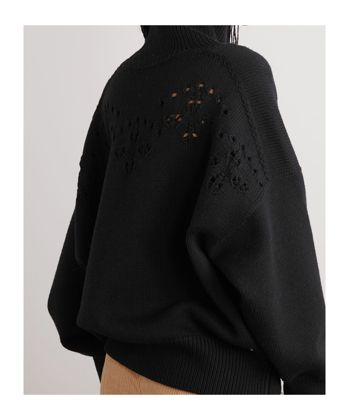 Shop Chloé Open-knit Roll-neck Wool Jumper In Black
