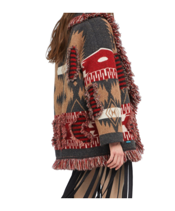 Alanui Grunge Anthem Fringed Patterned Coat In Multi