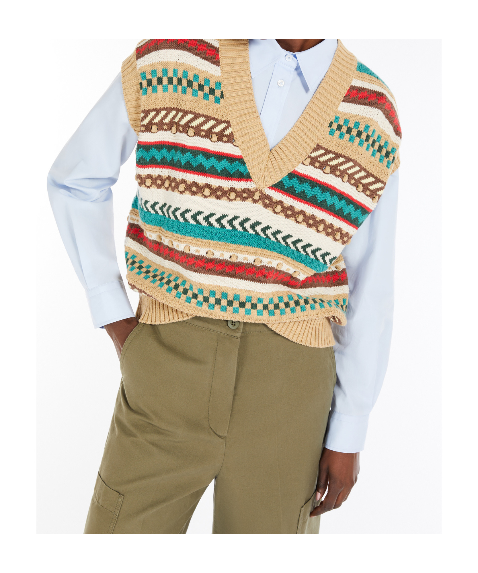 Weekend Max Mara Omens Biscuit Vicino Stripe Cotton-blend Knitted Vest In Nude