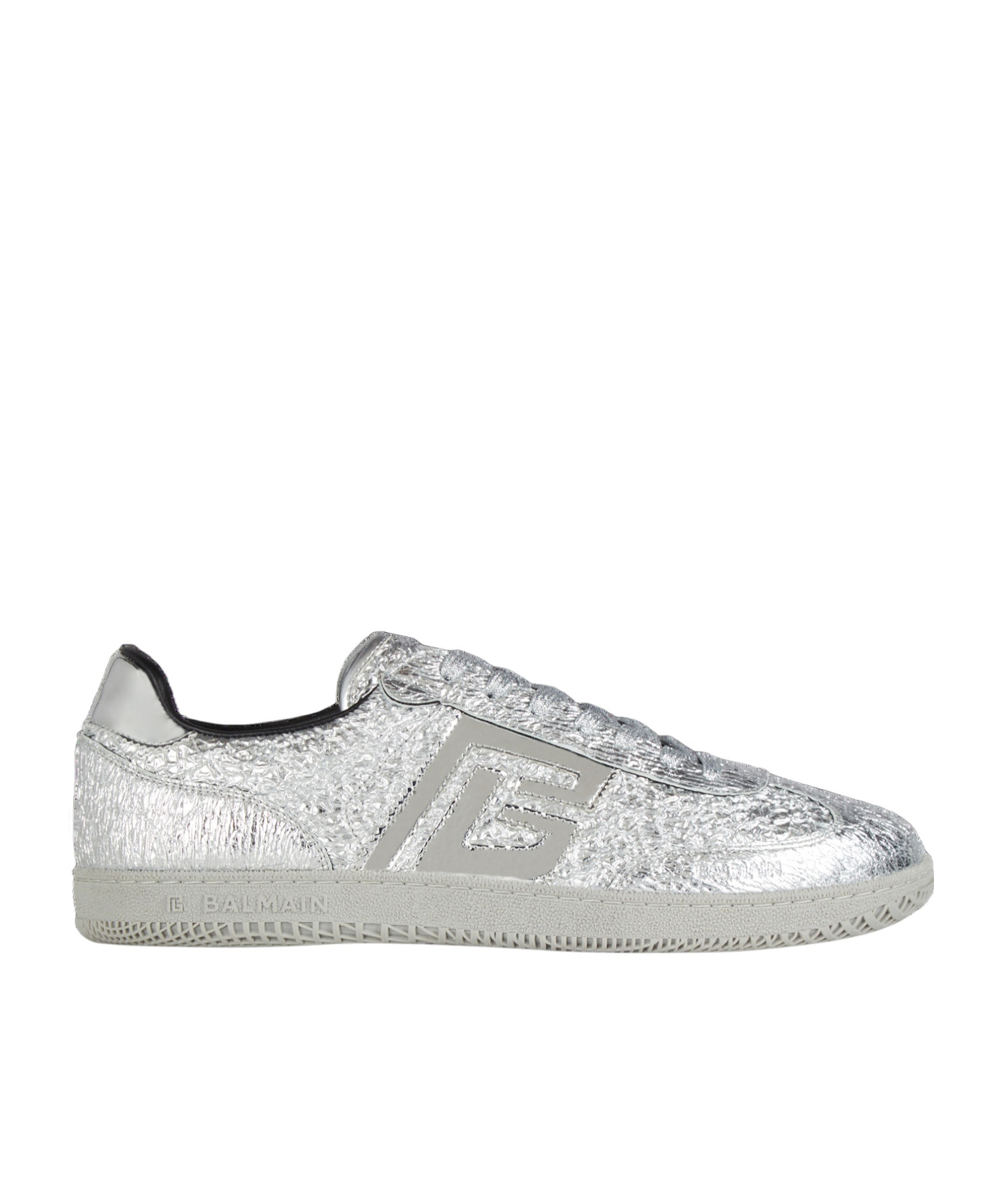 Balmain Swan Metallic-leather Sneakers In Gray