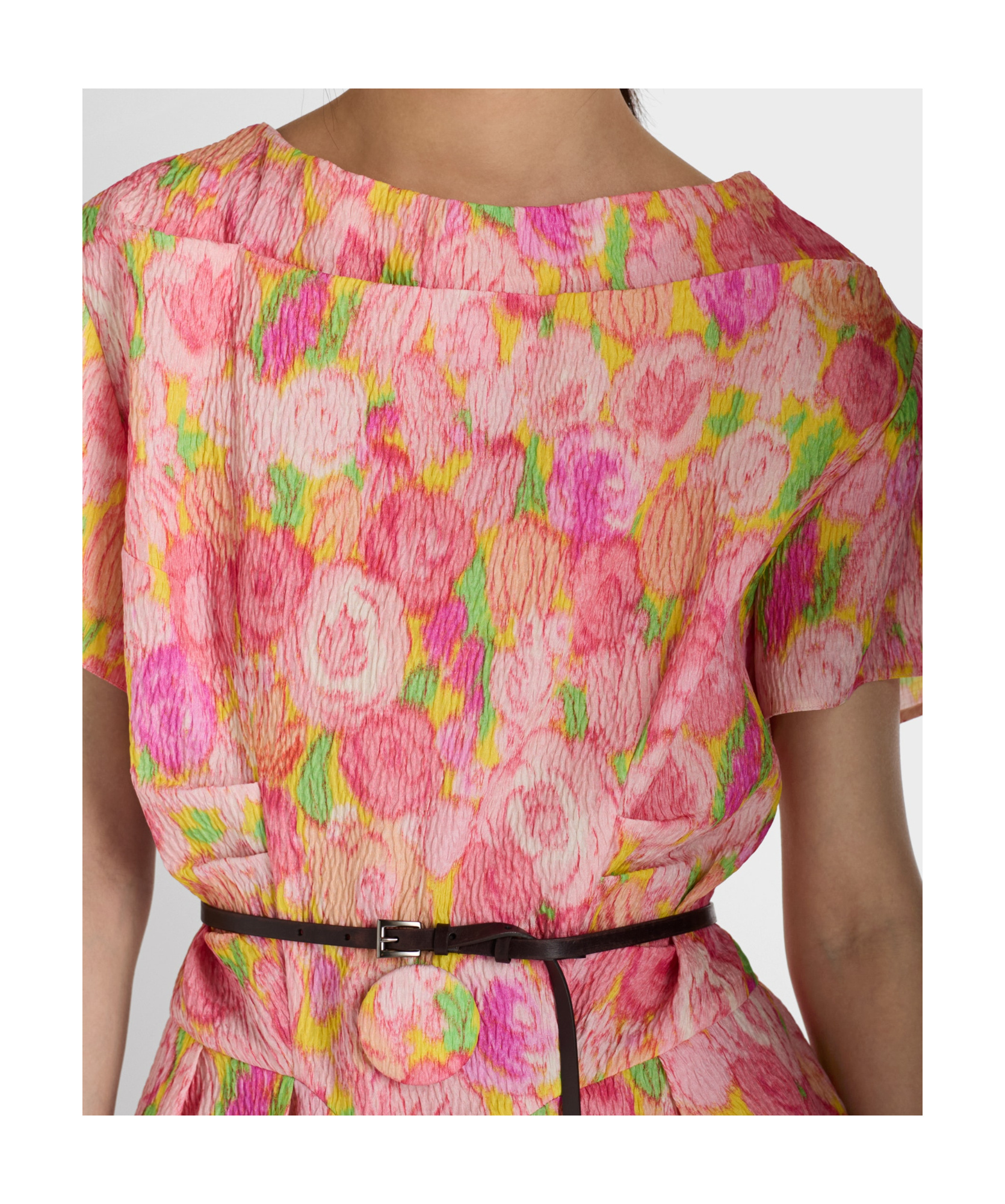 Prada Floral Print Silk Blend Knee-length Dress In Pink