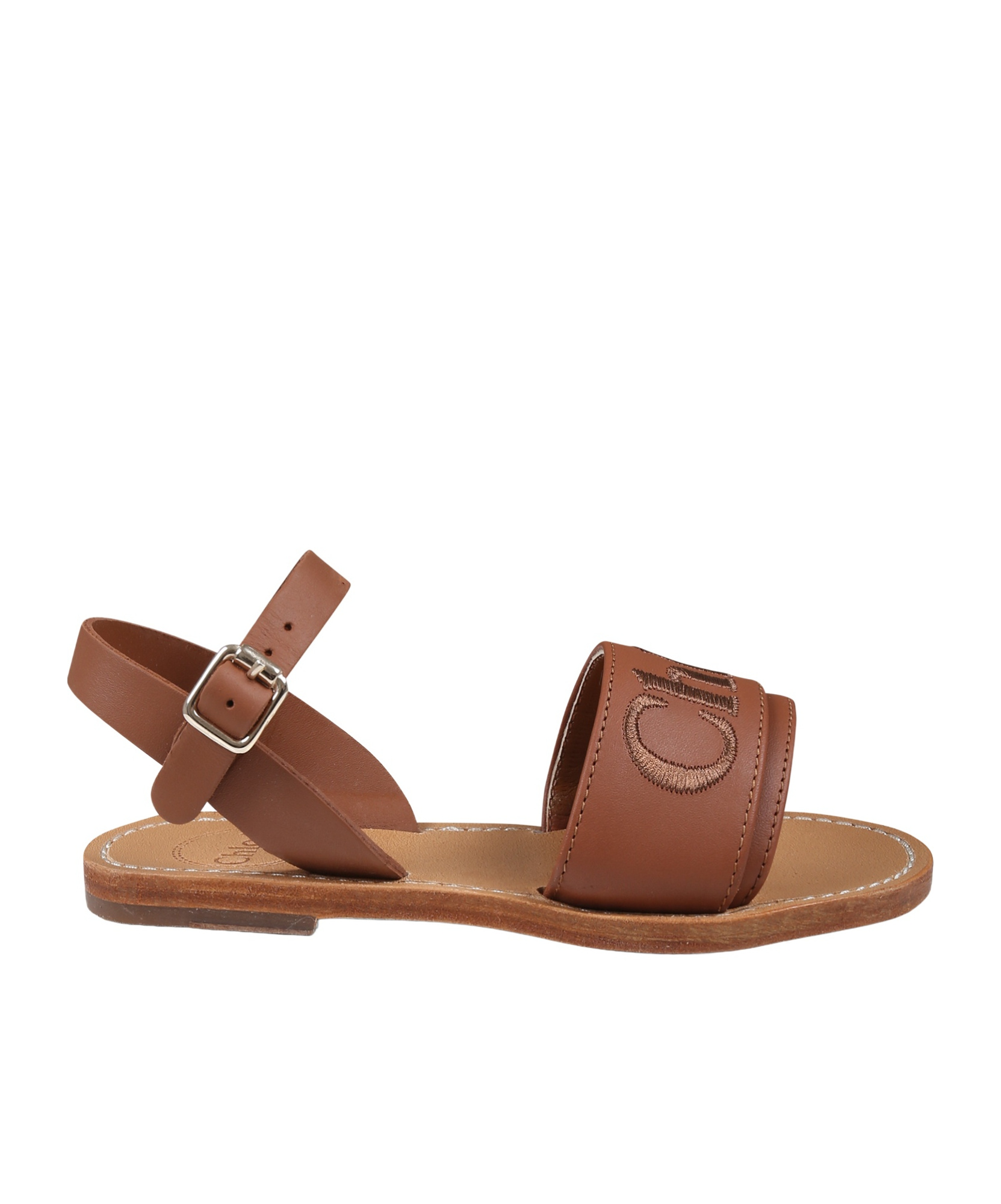 Chloé Round-headed Flat Sandals In Brown