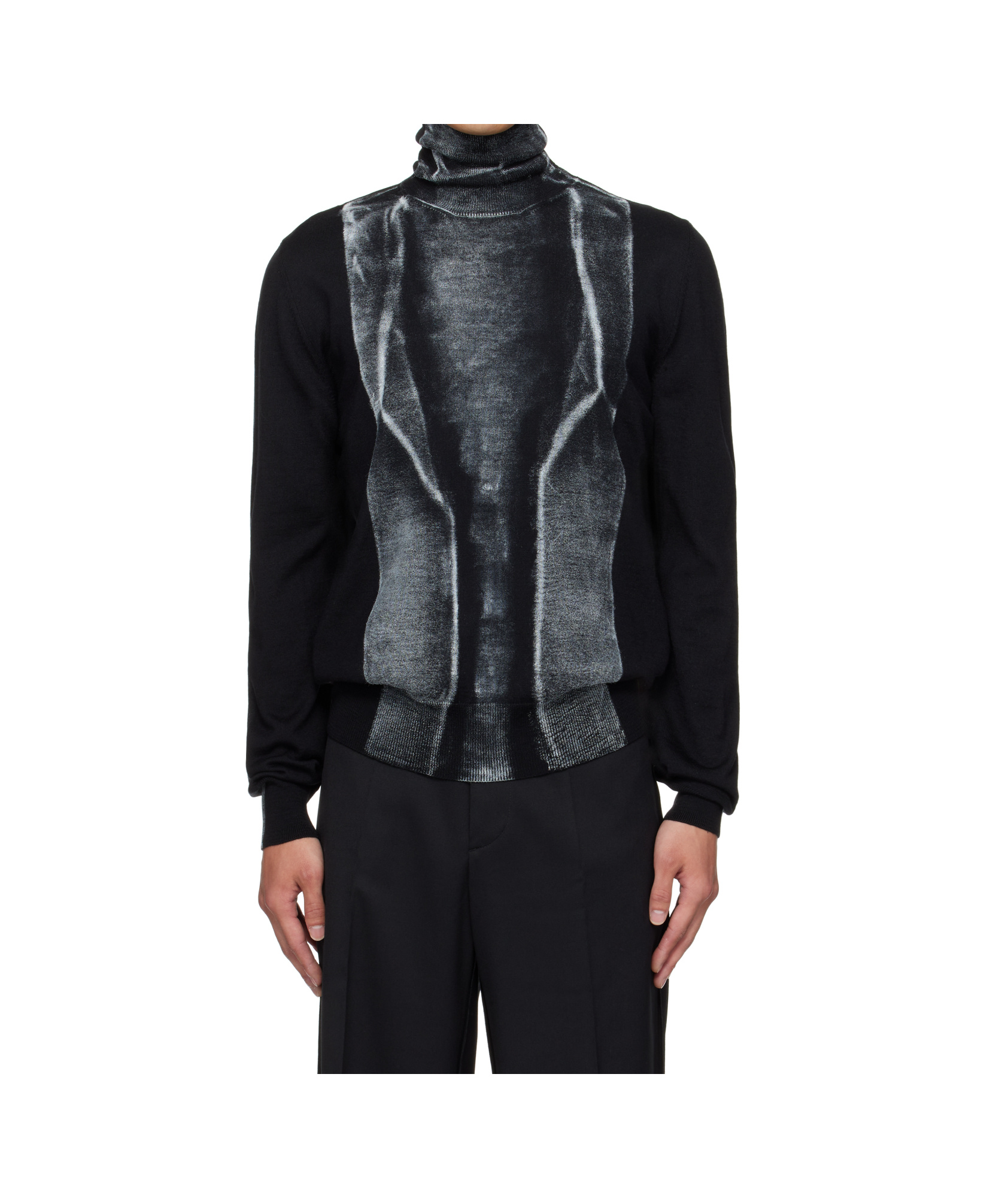 Mm6 Maison Margiela Black Folded Printed 14 Gauge Sweater In Black