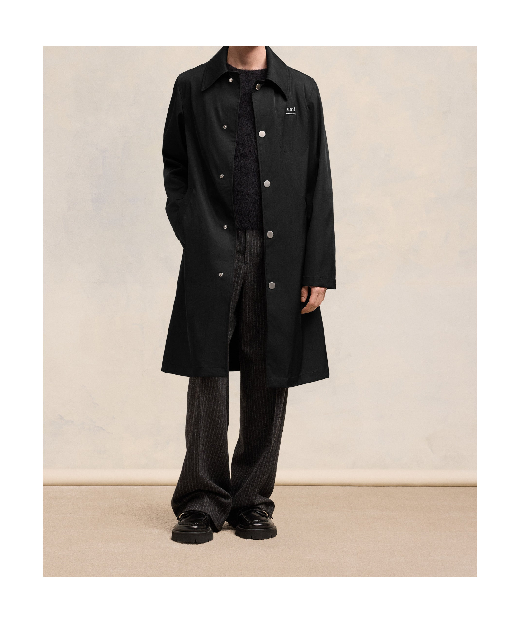 Ami Alexandre Mattiussi Ami Paris Black Coat With Classic Collar And Front Button Closure In Cotton Blend Man In Black