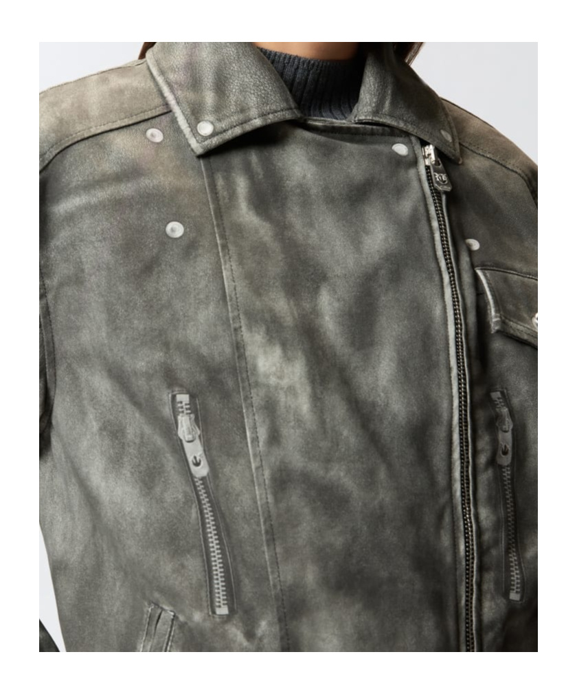Pinko Belted Biker Jacket In Gray