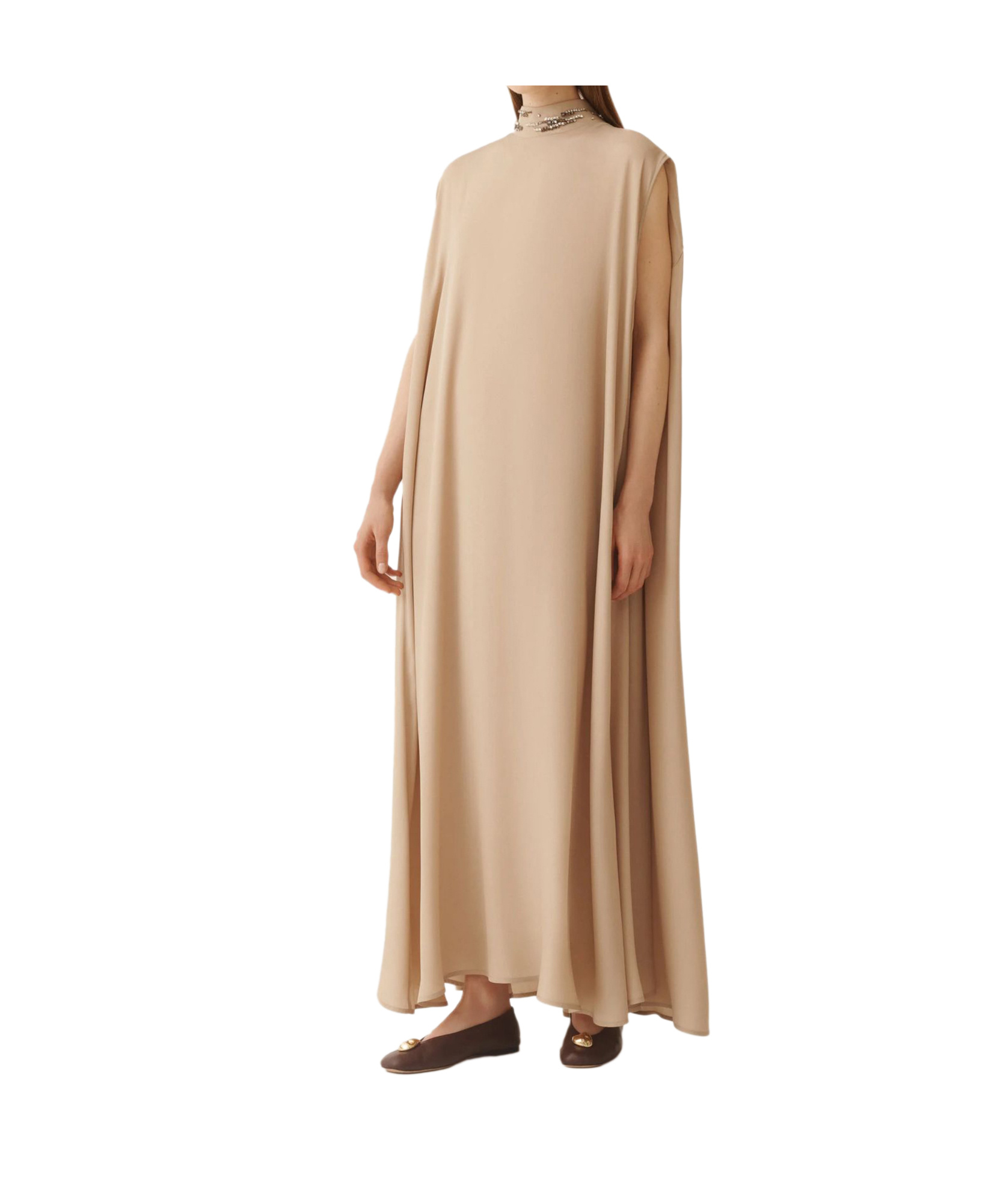 Fabiana Filippi Jewelled-embroidered Cape Maxi Dress In Neutral