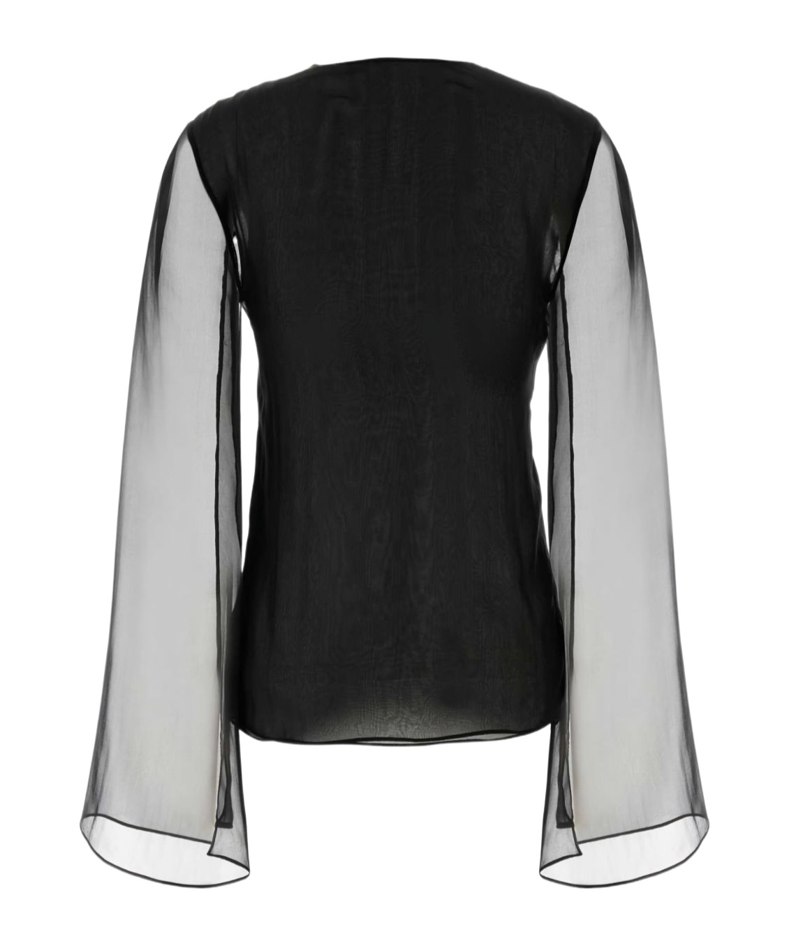 Alberta Ferretti Sheer-sleeve Silk Blouse In Black