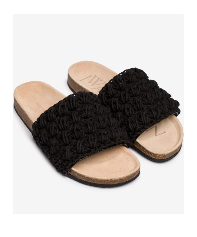 Jw Anderson Crochet And Leather Slides In Black