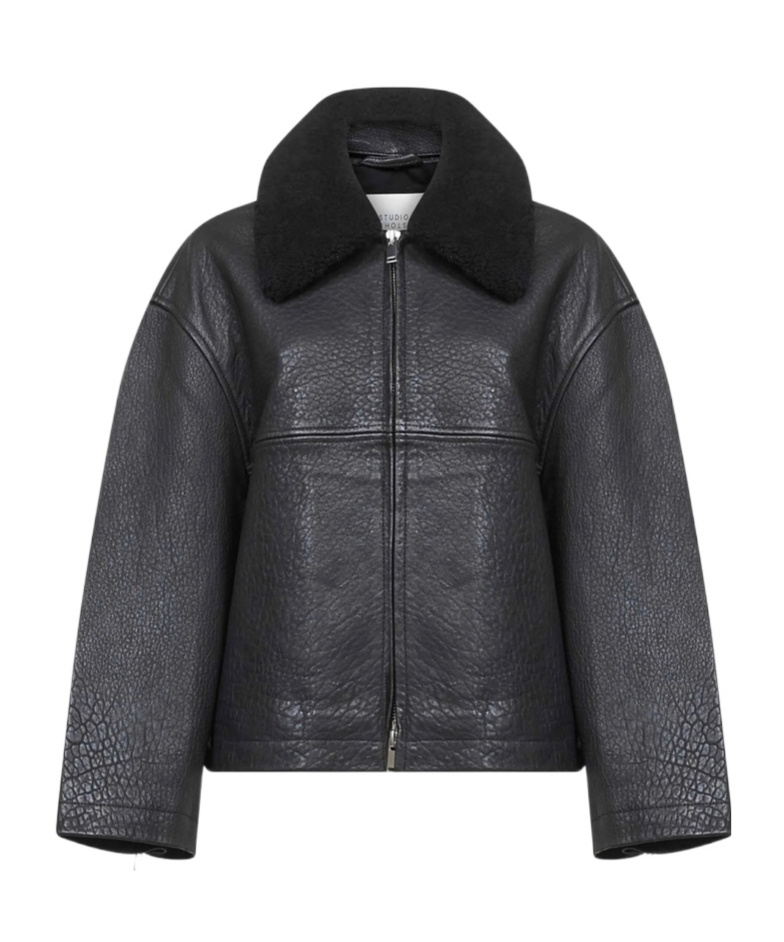 Studio Nicholson Cropped Leather Jacket In Black