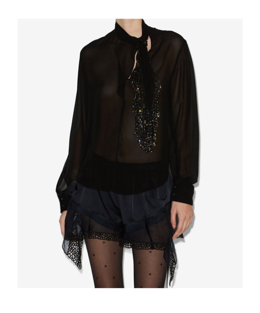 Isabel Marant Elaura Bead-embellished Semi-sheer Silk-georgette Blouse In Black