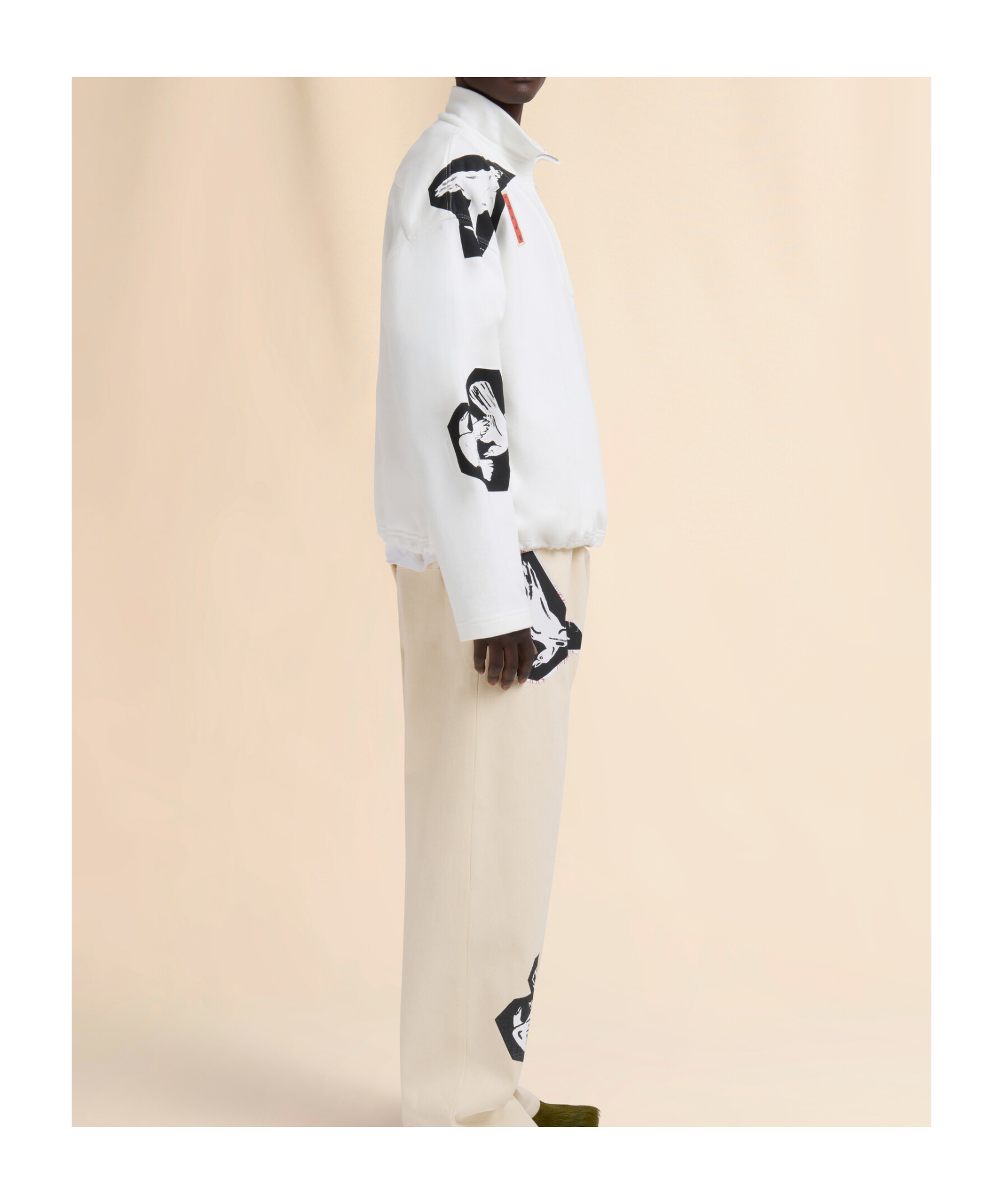 Marni Mixed Media Zipper Collar Sweatshirt In Neutral