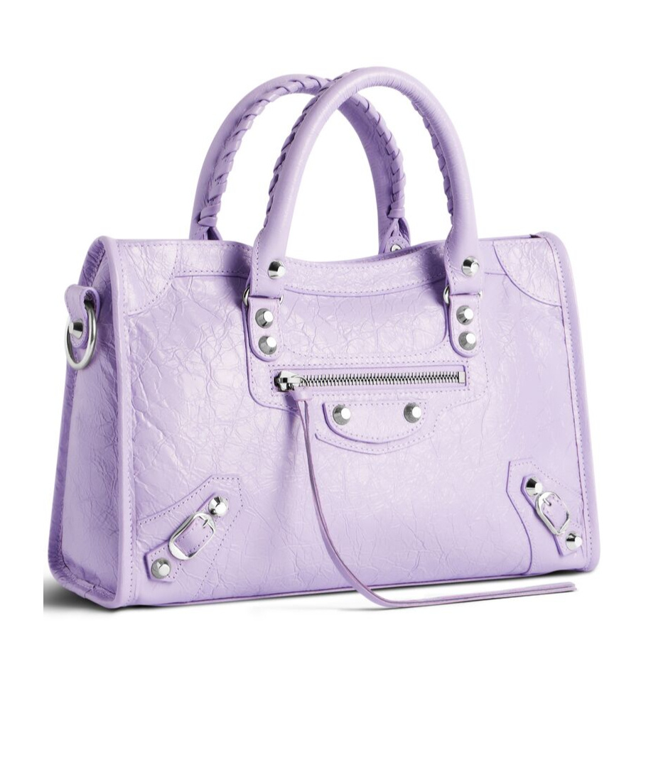 Balenciaga Le City Small Embellished Textured-leather Tote In Light Purple