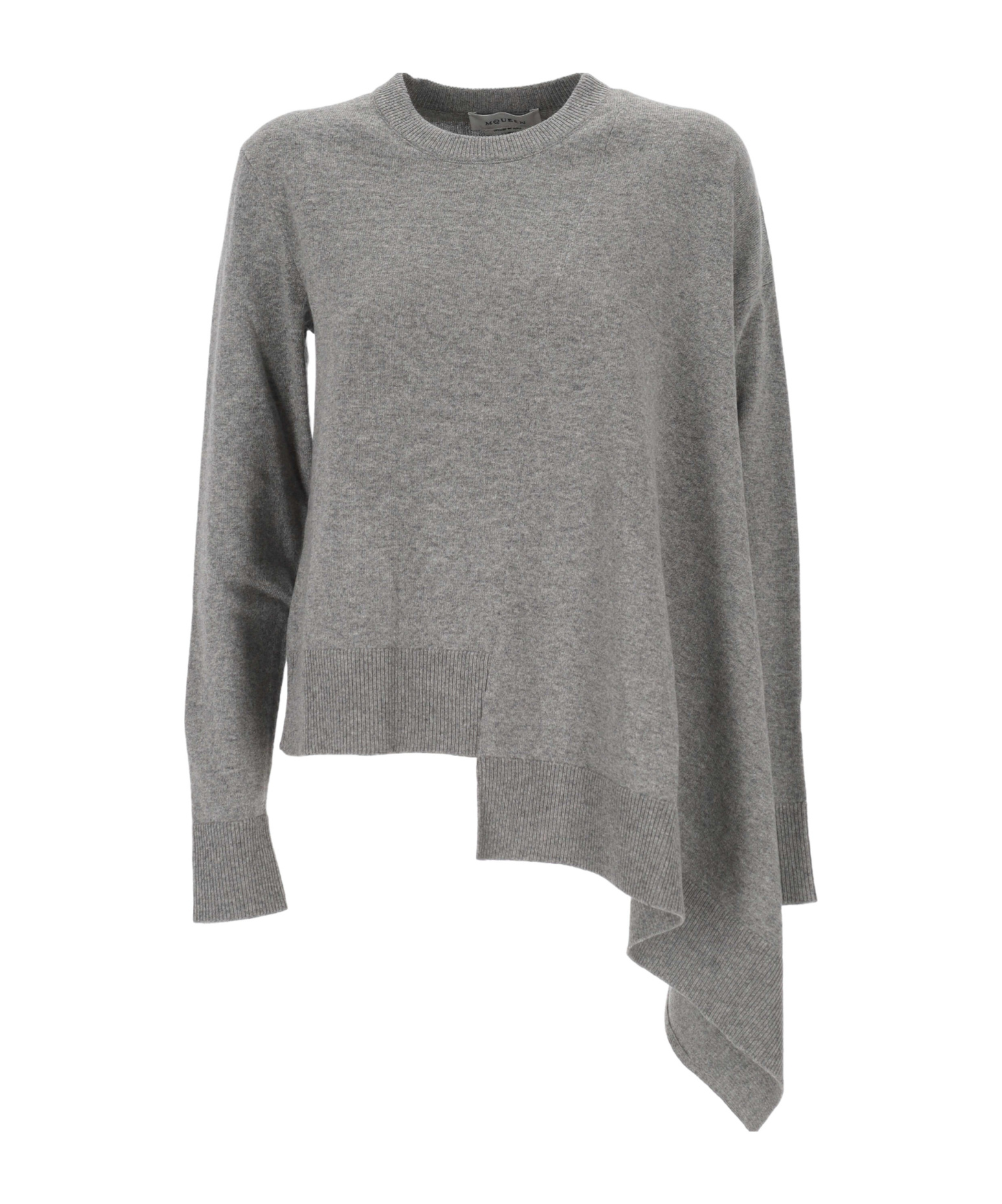 Alexander Mcqueen Asymmetrical Crew Neck Sweater In Gray