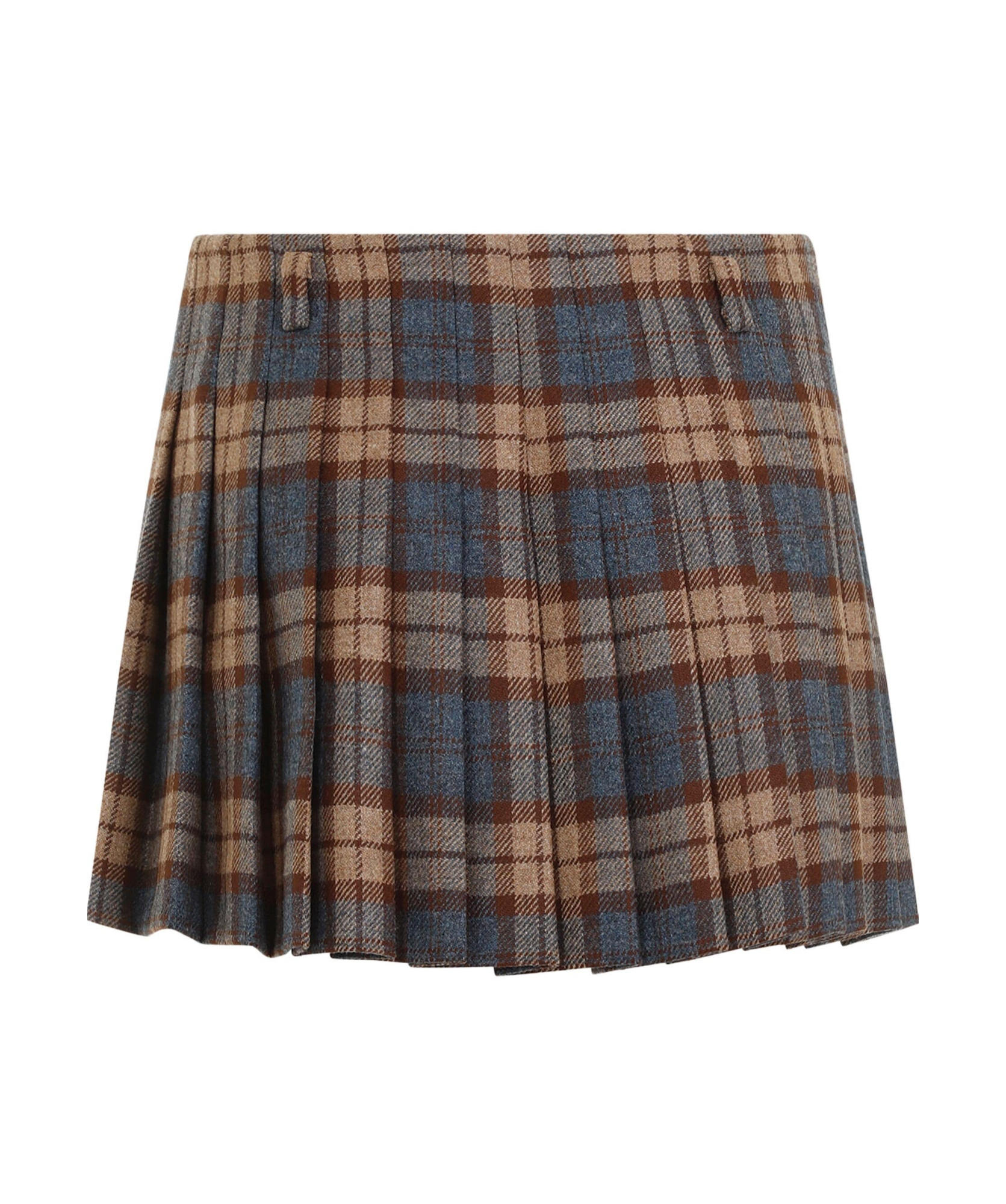 Prada Womens Brown Checked Wool Twill Mini Skirt In Brown