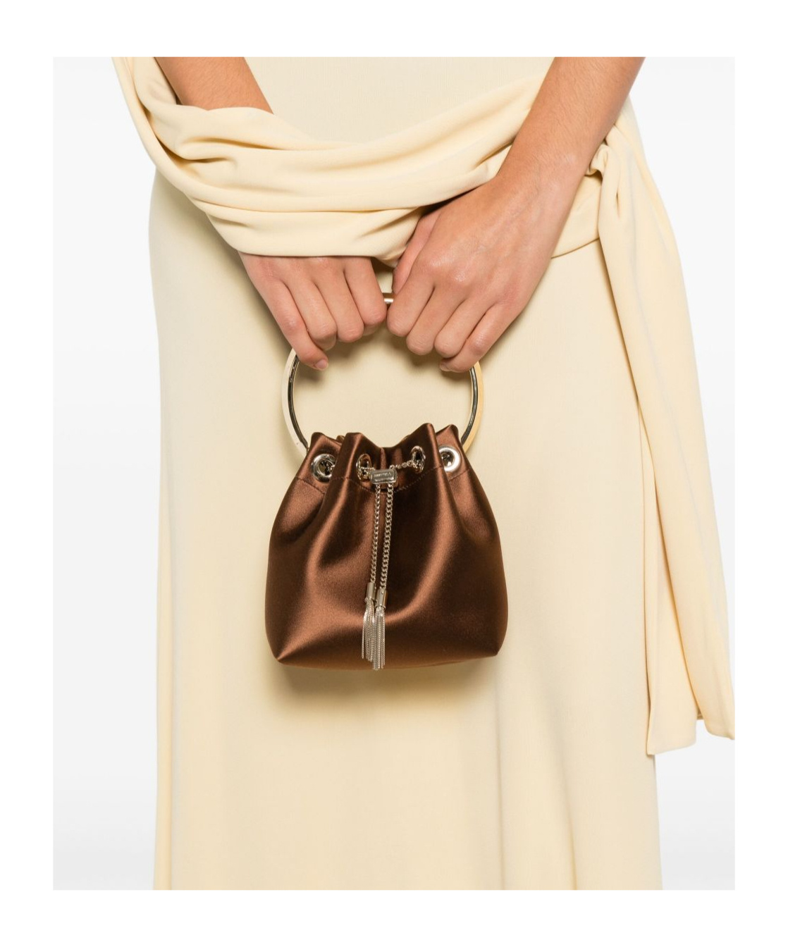 Jimmy Choo Chain Strap Bucket Bag Tassel Detail In Brown