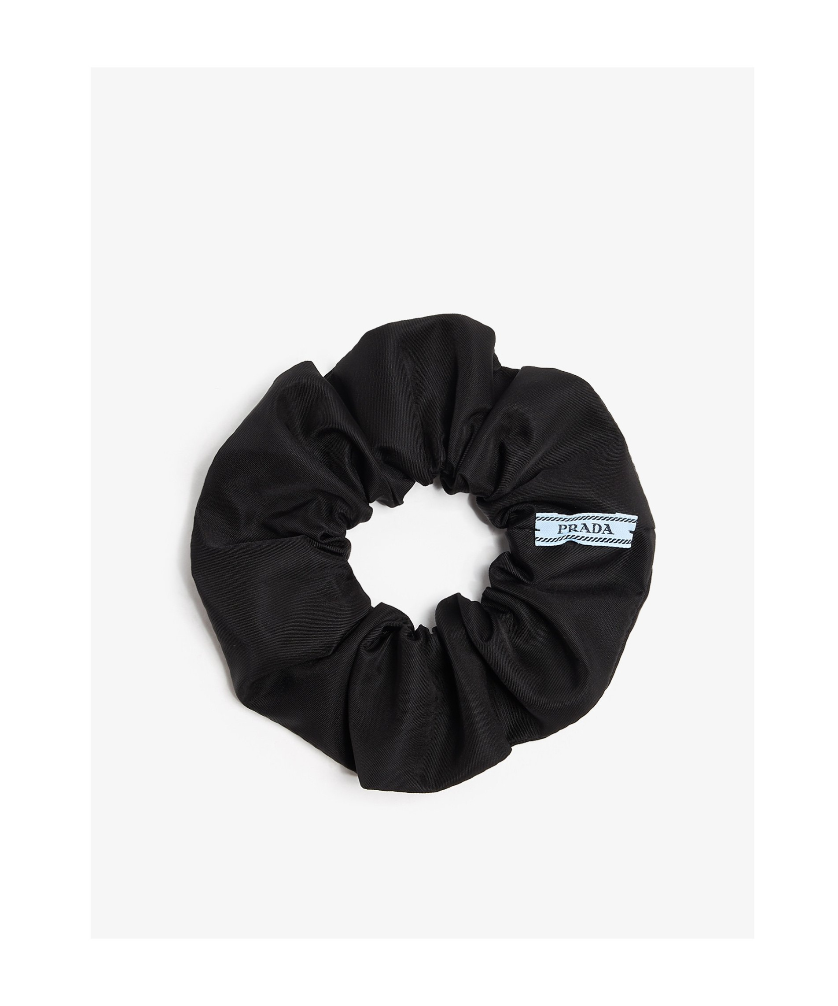 Prada Gathered Black Scrunchie With Triangular Logo Patch In Black