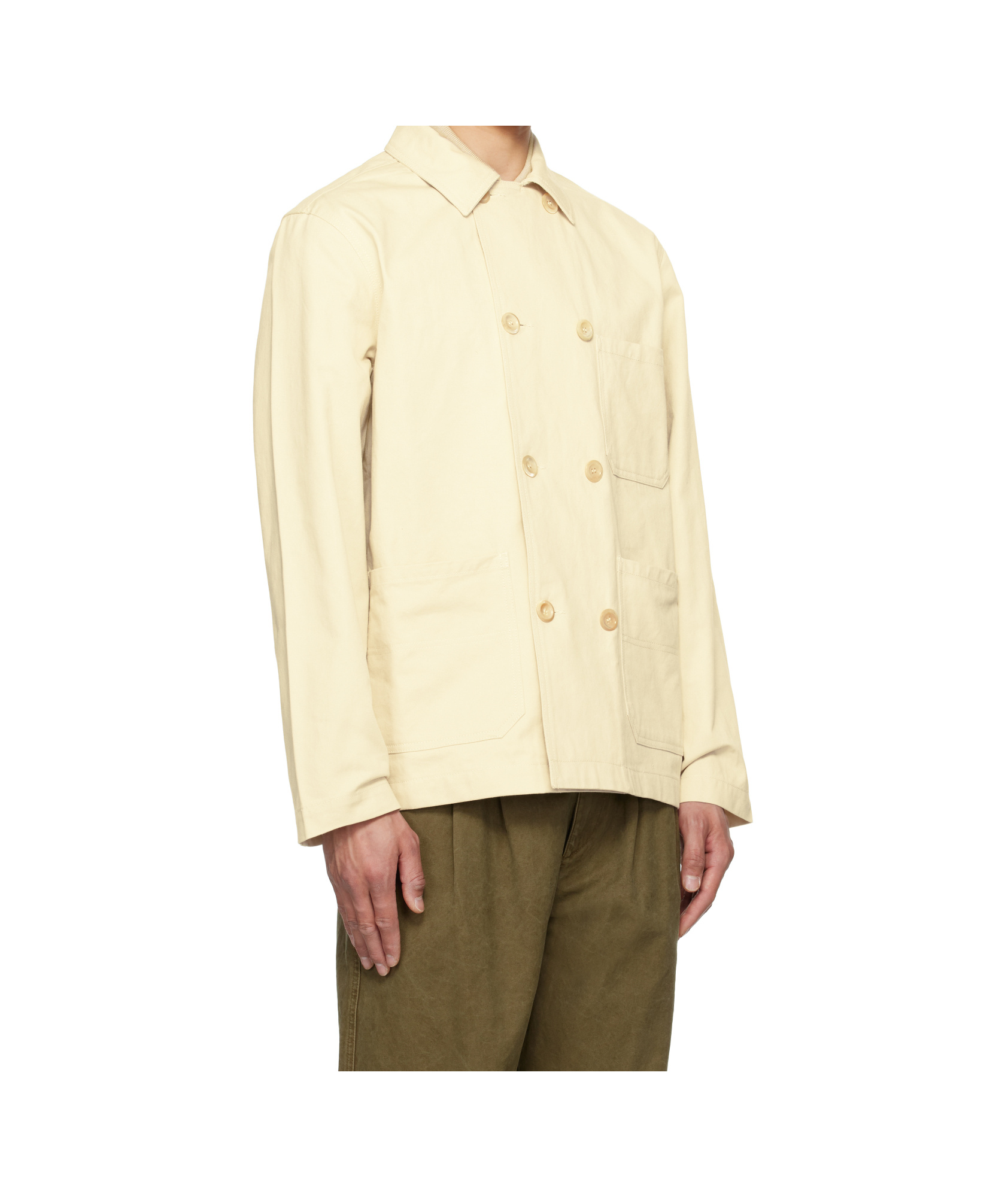 Drake's London Double Breasted Chore Jacket In Ecru