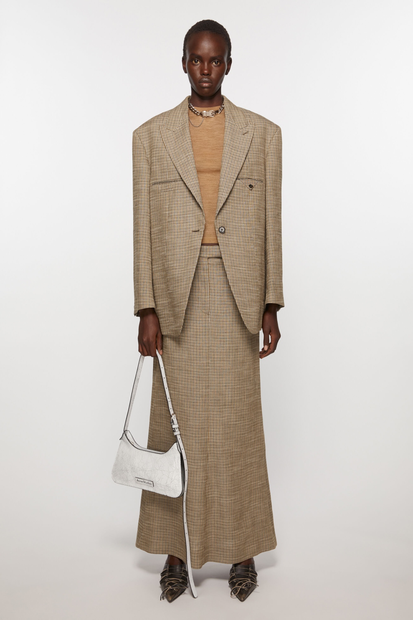 Acne Studios Checked Maxi Skirt In Nude