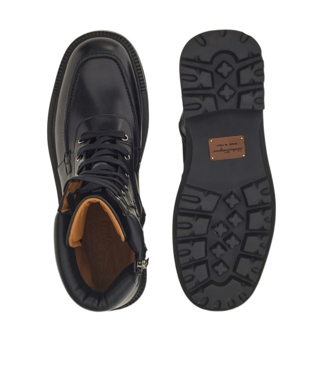 Ferragamo Leather Lace-up Boots In Black