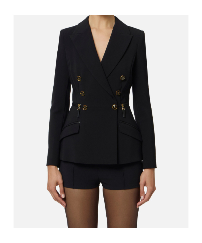Elisabetta Franchi Double-breasted Zip-detail Blazer In Black