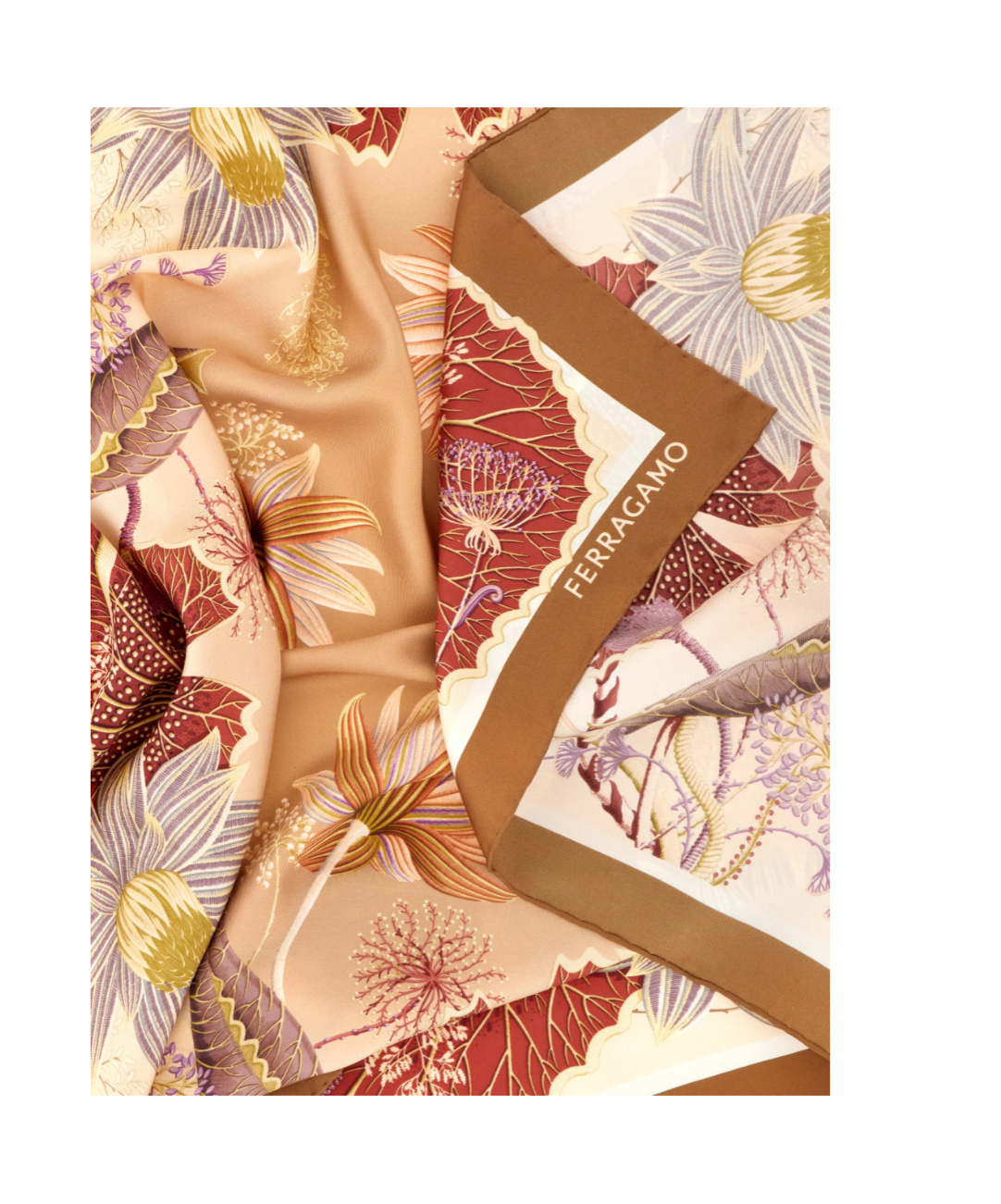 Ferragamo Water Lilies Print Silk Scarf In Neutral