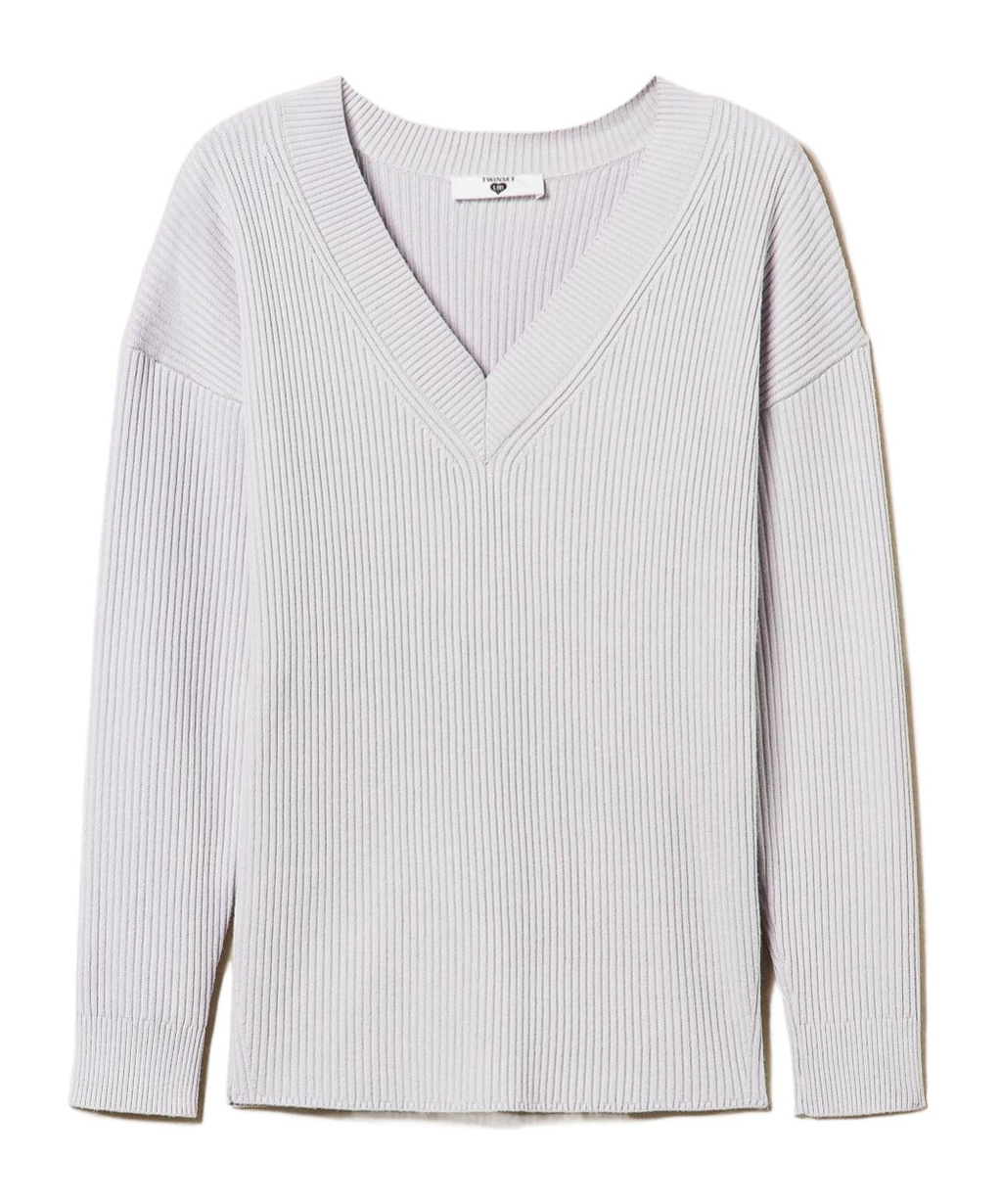 Twinset Long-sleeved Sweater In Silver