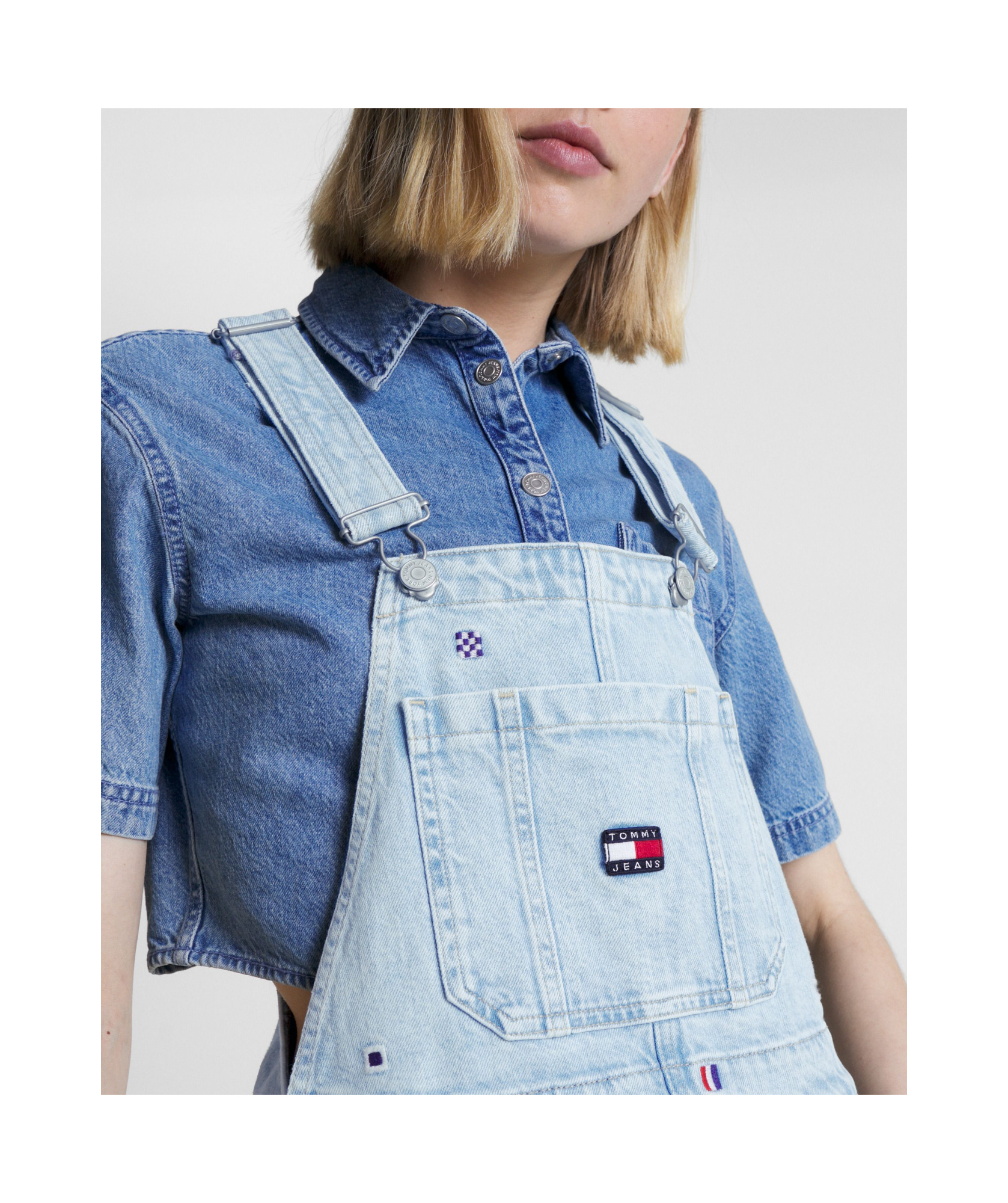 Tommy Hilfiger Dress With Adjustable Straps And Pockets In Denim Light