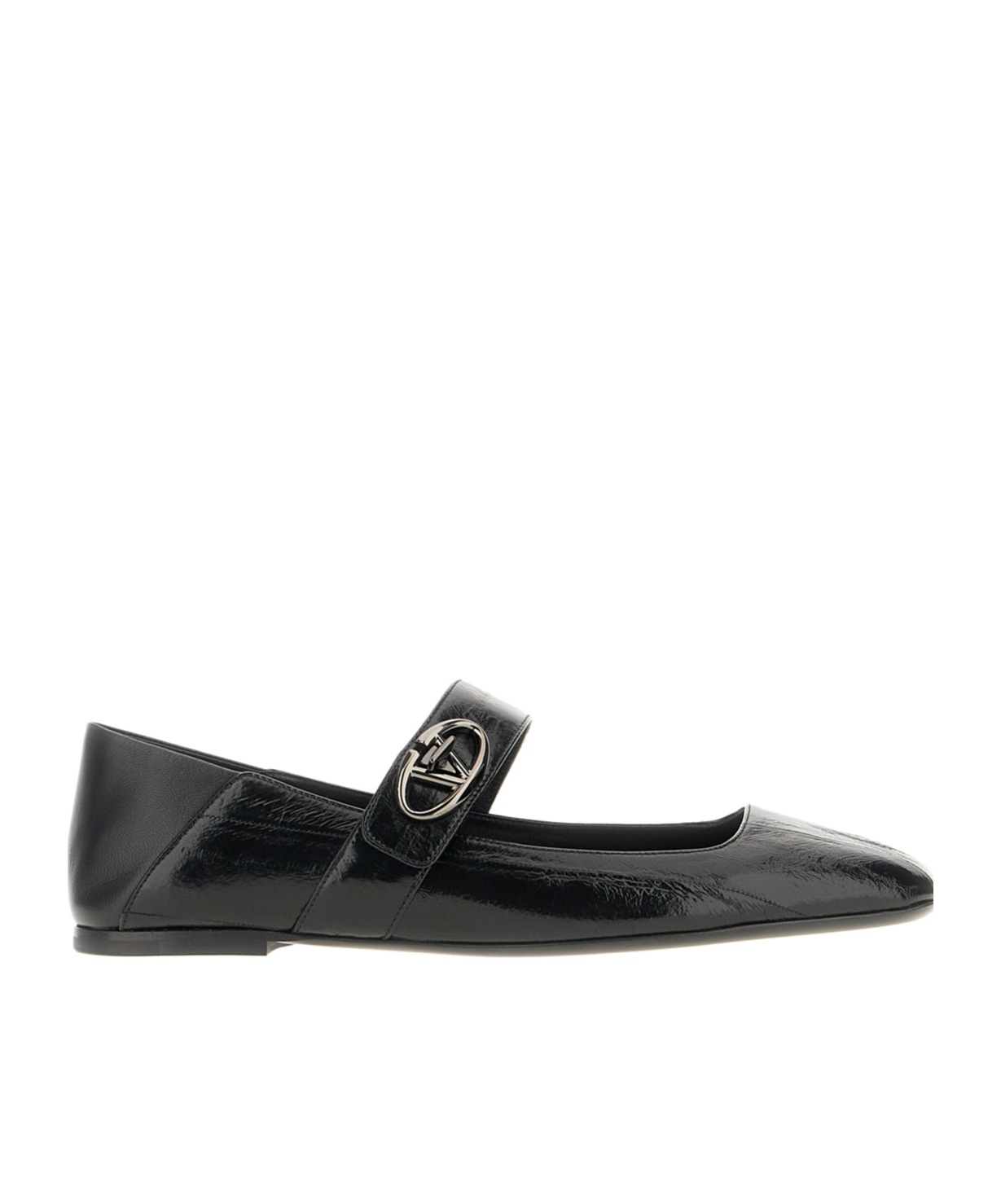 Valentino Garavani Vlogo Locker Mary-jane Ballerina In Eel With Flower Application Woman Black 37.5 In Black