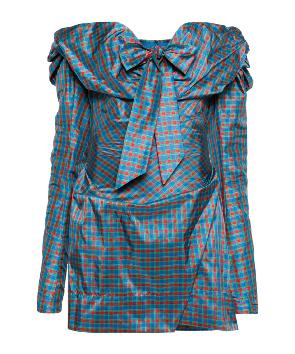 Vivienne Westwood Tartan-check Off-shoulder Minidress In Blue