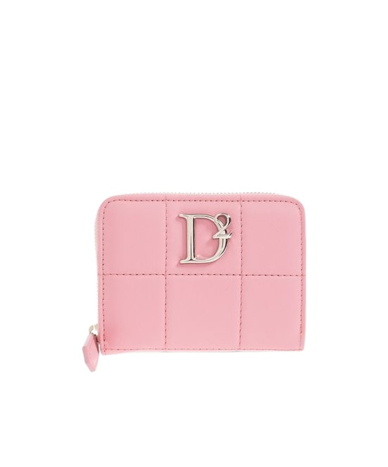 Dsquared2 Logo Plaque Zip-around Quilted Wallet In Pink