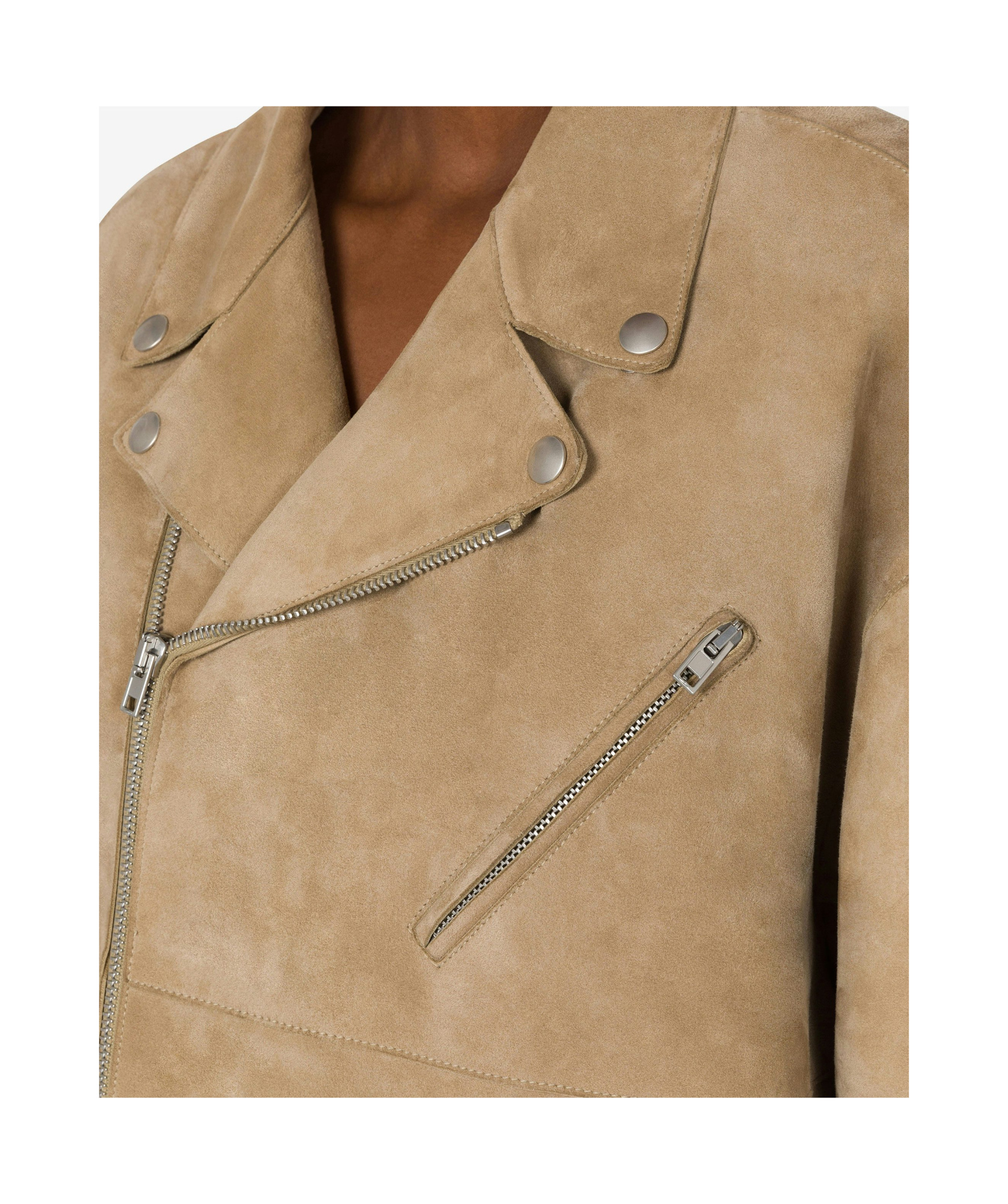 Moschino Zip-up Suede Biker Jacket In Nude