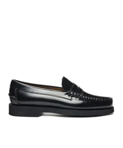 Sebago Round Toe Leather Loafers With Penny Strap In Black