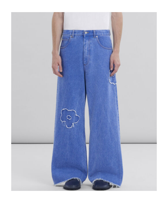 Shop Marni Mid Rise Blue Jeans With Patch Detail