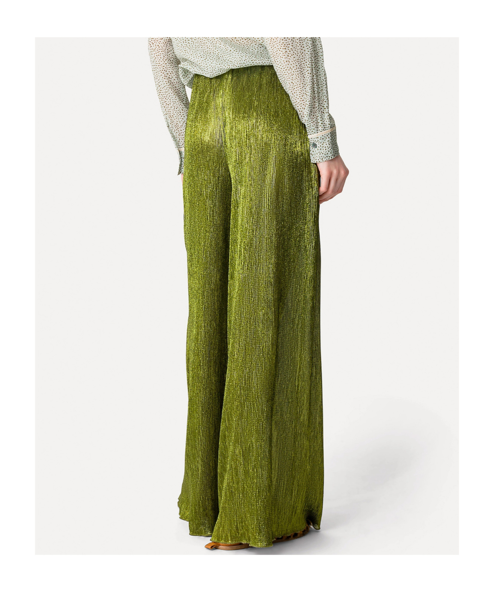 Forte Forte Palazzo Trousers In Froissé Lamé In Green