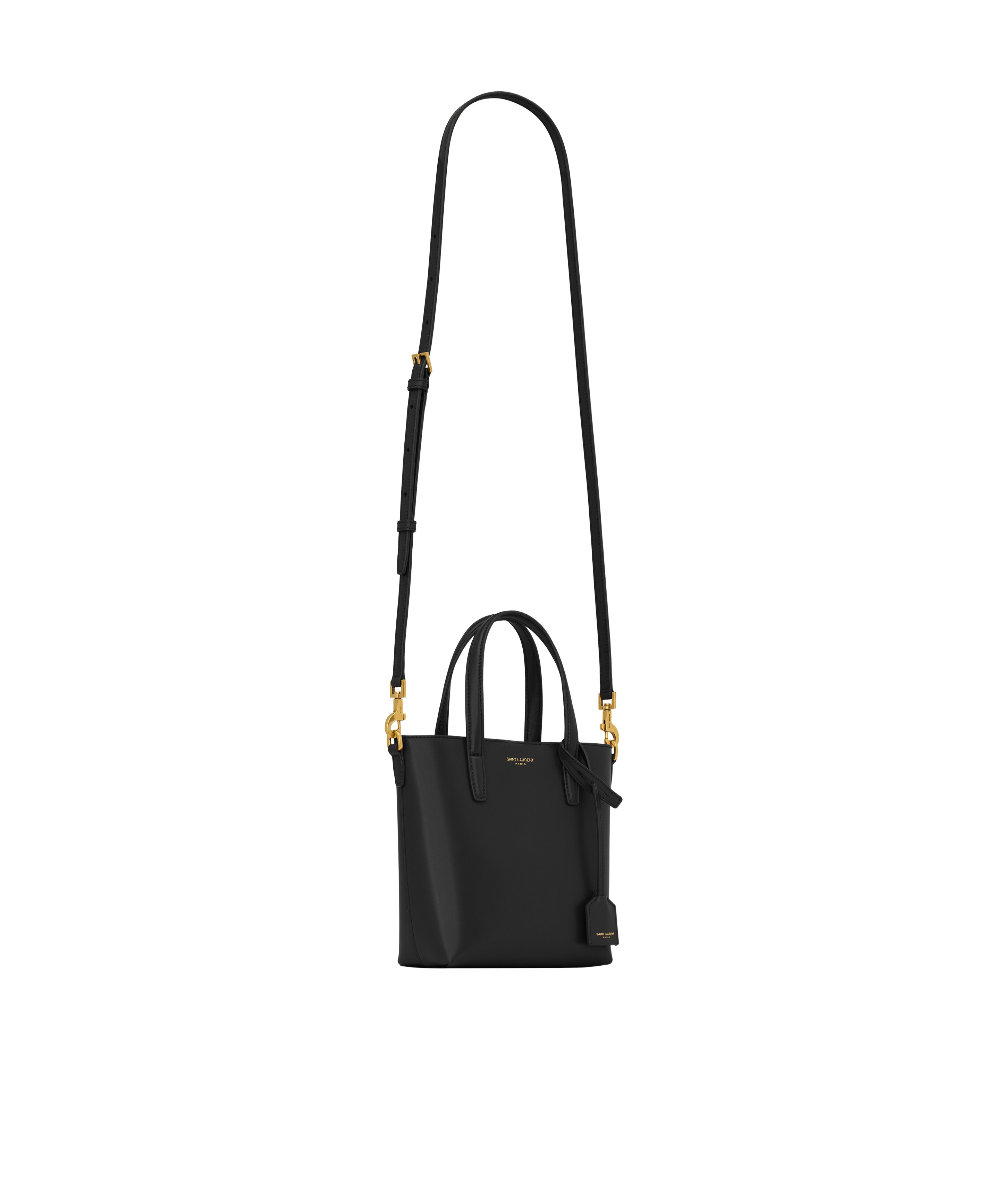 Saint Laurent Shopping Mini Leather Tote Bag In Black