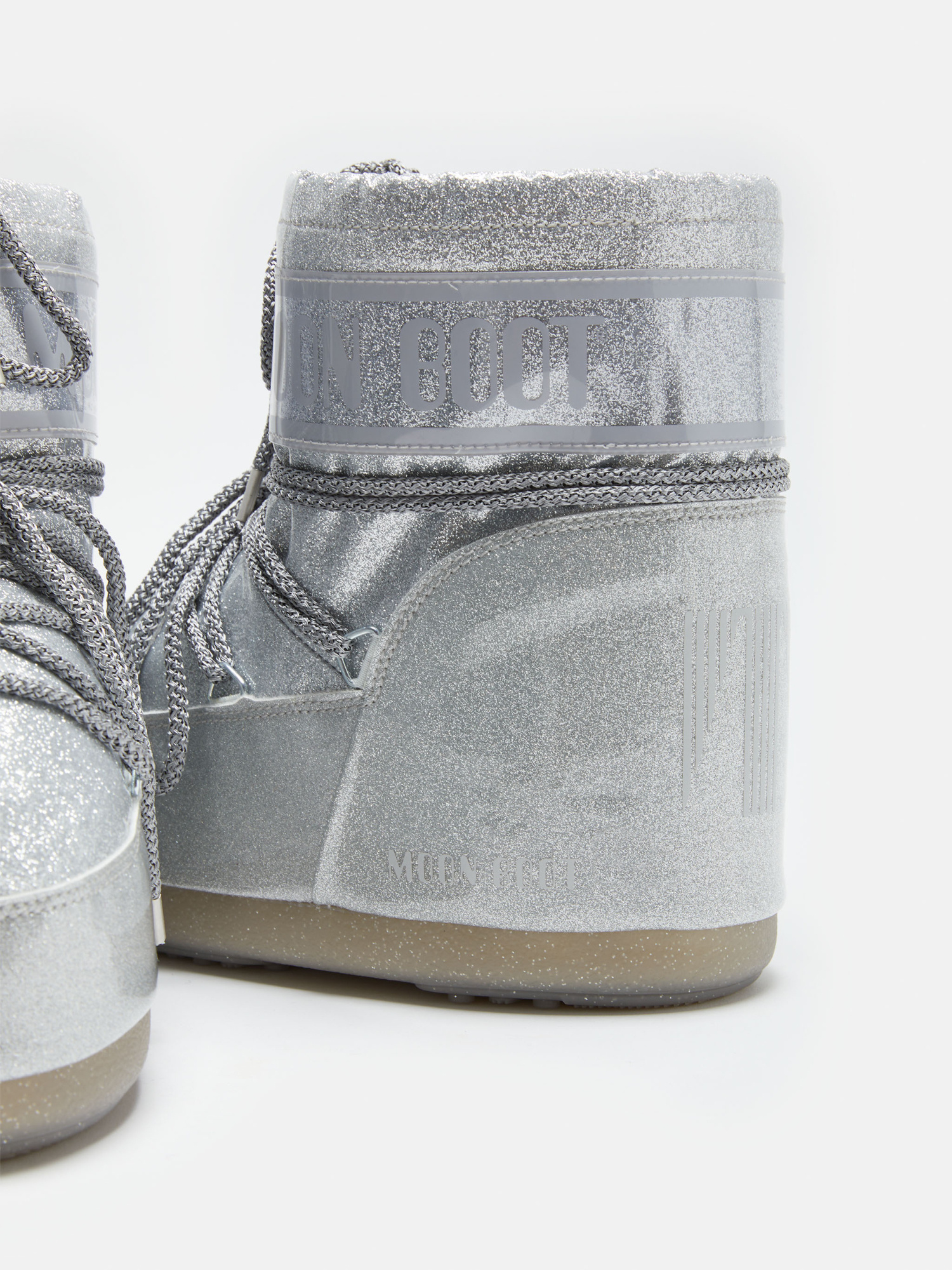 Shop Moon Boot Icon Low Glitter Lace-up Boots In Gray