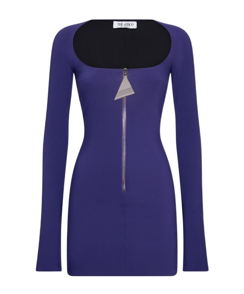 Shop Attico The Crepe Zip Mini Dress In Blue