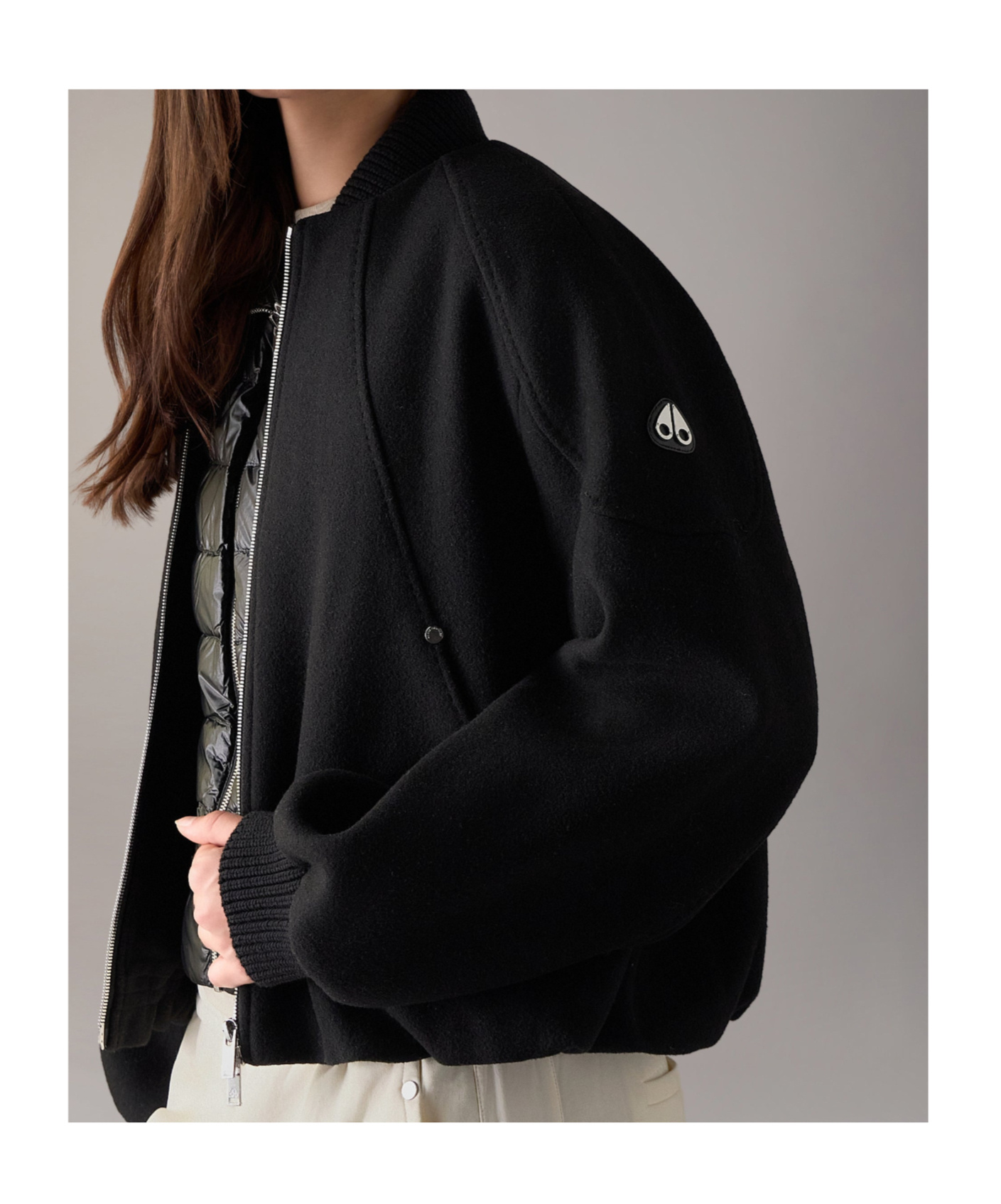 Moose Knuckles Grid 3-in-1 Wool Bomber Jacket In Black