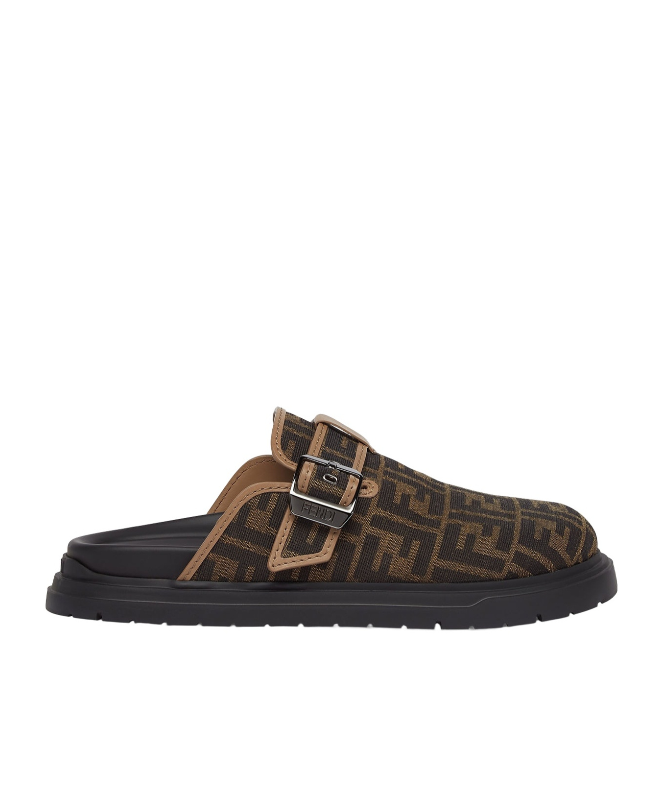 FENDI BROWN FF JACQUARD SANDALS