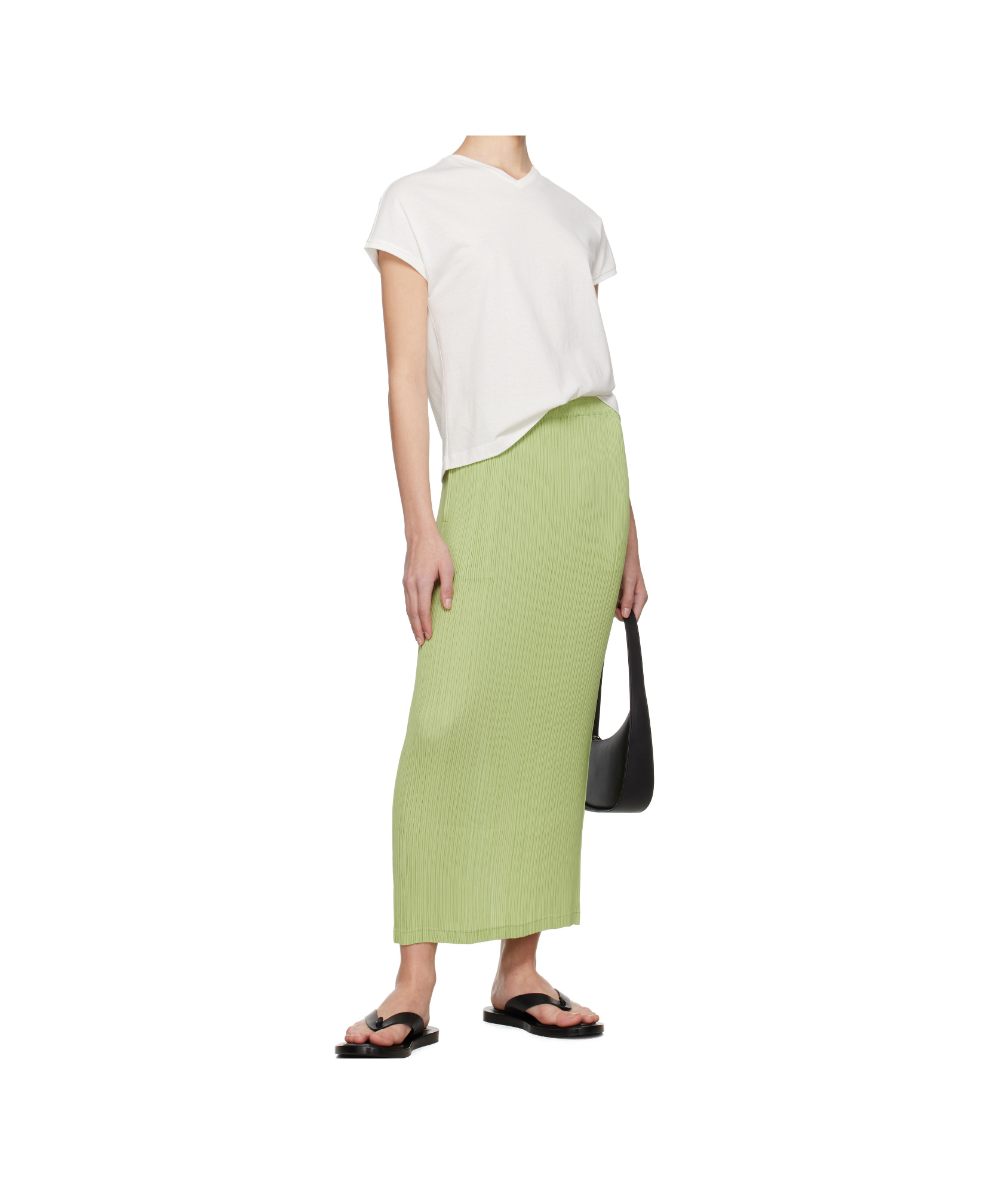 Issey Miyake Green Hatching Bottoms Maxi Skirt In Green