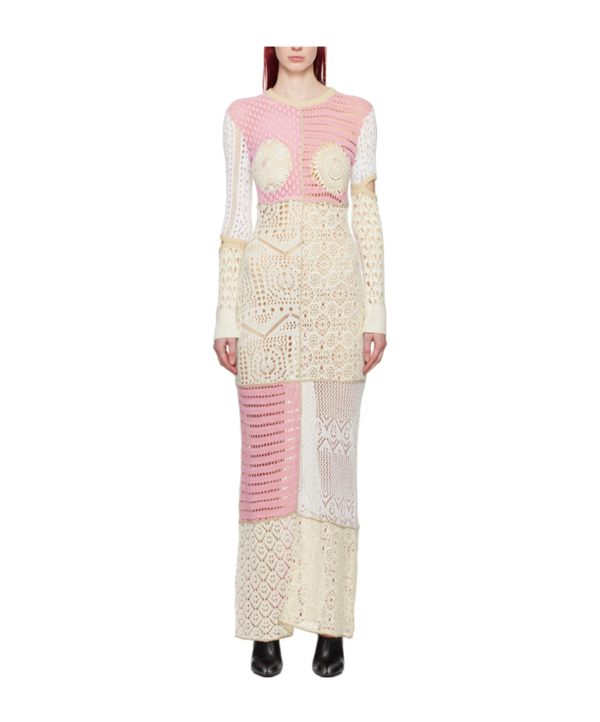 Marine Serre Patchwork Regenerated Crochet Maxi Dress In White