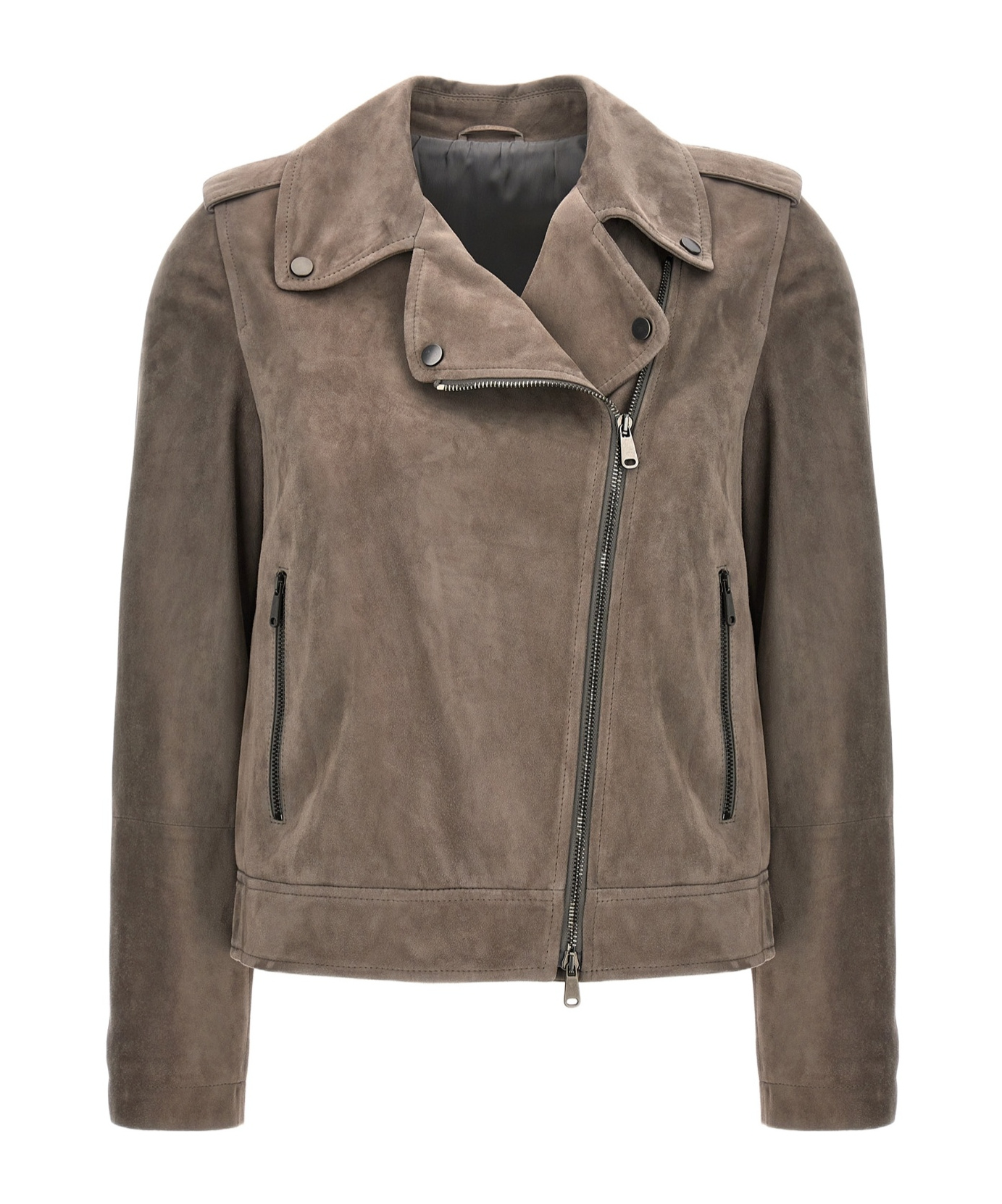 Brunello Cucinelli Suede Zip-up Biker Jacket In Gray