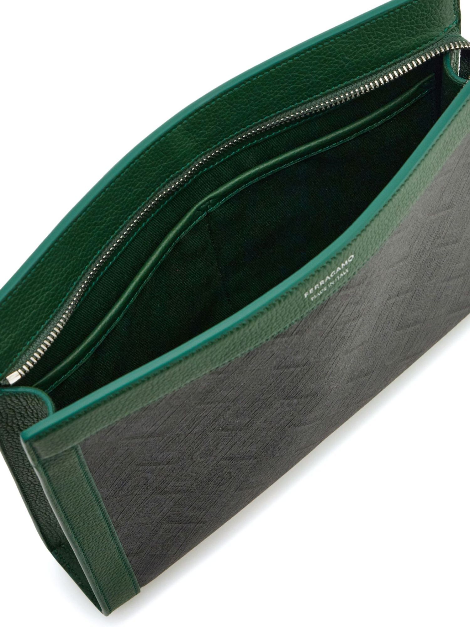 Shop Ferragamo Monogram Zipped Clutch Bag In Black