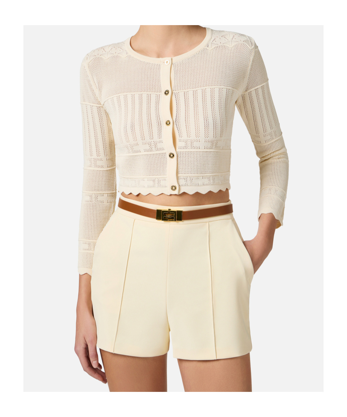 Shop Elisabetta Franchi Pointelle-knit Cardigan In White