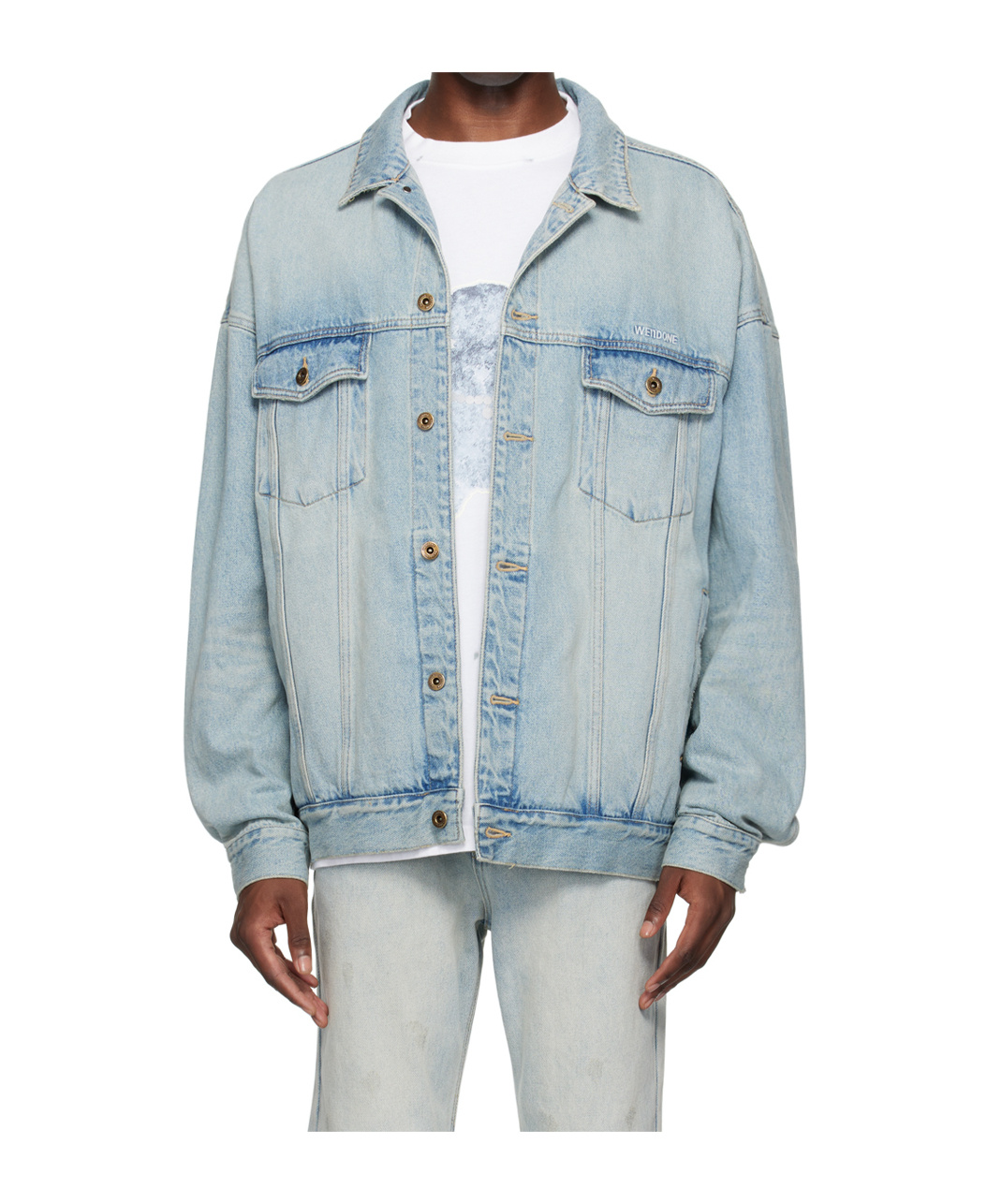 We11 Done Logo Embroidered Denim Coat In Gray